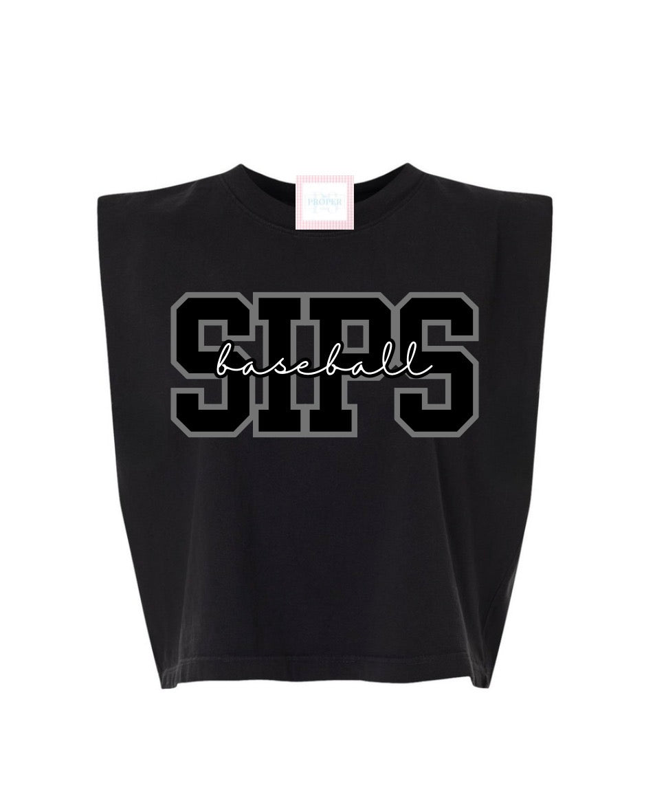 Sips Baseball Black Muscle Tank