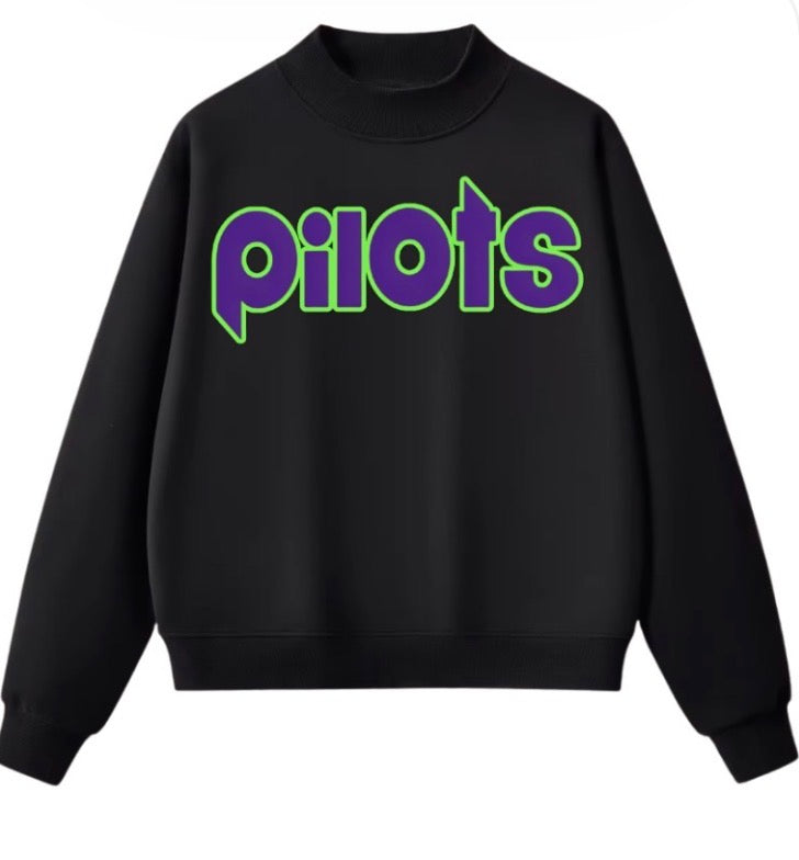 Pilots Black Mock Neck Oversized Sweatshirt
