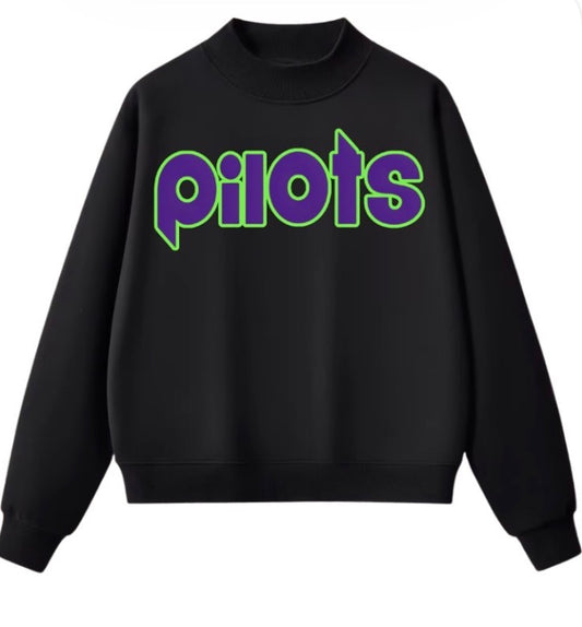 Pilots Black Mock Neck Oversized Sweatshirt