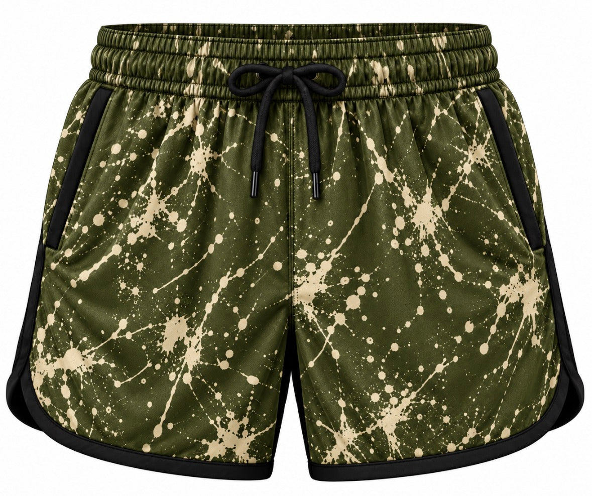 Black & Green Paint Splatter Shorts